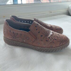 Rieker Tan Twin Gore Women's Loafer Shoes N0967 Brown Slip On Shoe Sz 37